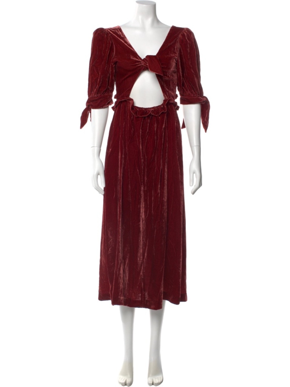 Sea New York Mayde Velvet Puff Sleeve Smocked Midi Dress in Rust
